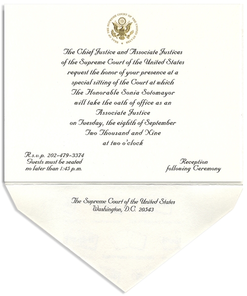 Invitation to the Investiture Ceremony of Supreme Court Justice Sonia Sotomayor